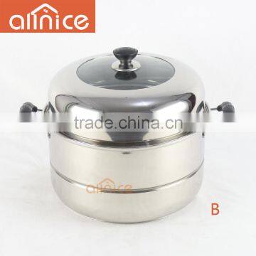 Allnice-two Overlapping Stainless Steel Steamer Pot With Glass&steel Lid photo-4