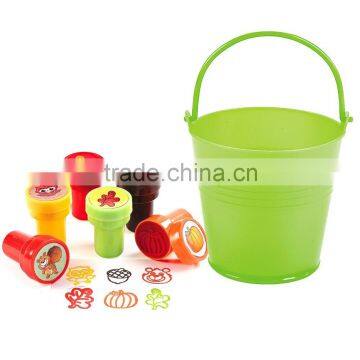 High Quality Hot Sale Funny Plastic Mini Lime Green Pail Filled with Fall Stampers Creative Colored Cheap Self-Inking Stamps