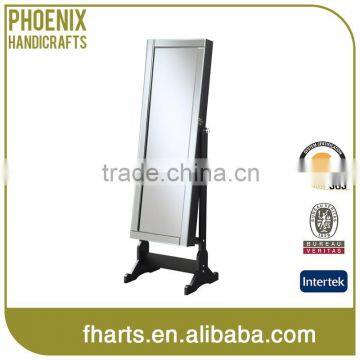 Premium Full Size Cheval Mirror Black Wood Jewelry Armoire Cabinet Stand Box With Lock photo-3