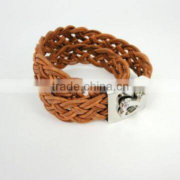 Couple stainless steel jewelry Stainless steel Hemp flowers leather wrap bracelet wholesale