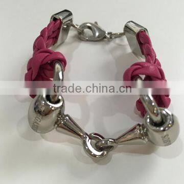 2016 Equestrian Horse Harness Snaffle Bits Alloy Jewelry Red Rose Braided Leather Bracelets