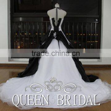 Real Works Strapless Black and White Wedding Dresses 2015 Ball Gown photo-3