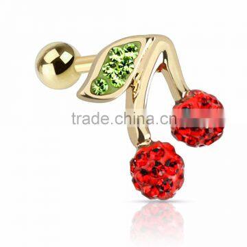 Red Cherry Tragus Helix Cartilage Gold Ear Studs Ear Piercing