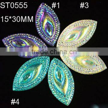 Hores Eye Cabochon ,20*40mm 2 Holes Rhinestone Sewing Beads ,Resin Flatback rhinestone ,Sew On Stone