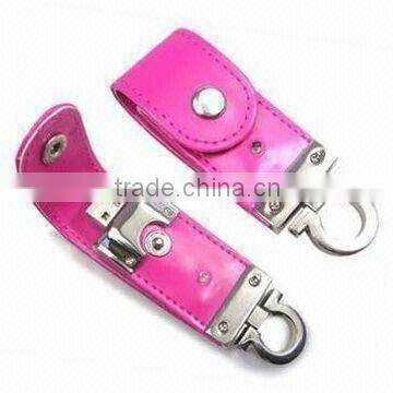 pink leather usb with embossed logo