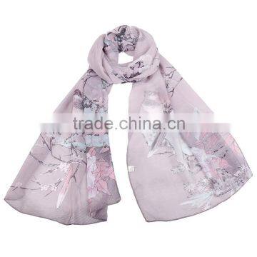 Classic Bird Animal Print Hot Sale Whole Sale Chiffon Scarf In Stock photo-3