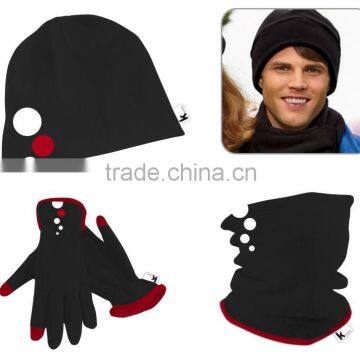 promotional customized man's superfine polar fleece hat,scarf,glove set with printing logo