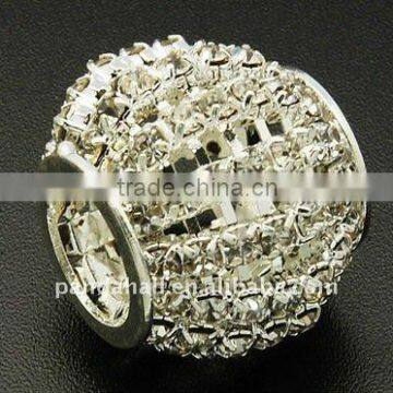 Brass Rhinestone European Beads, Silver Color, 23x20mm, hole: 11mm(CPDL-Q006-S)