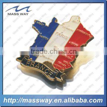 3D France map shape metal gold fridge magnets