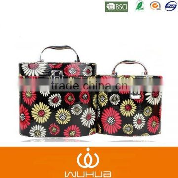 pu leather Sunflower printing makeup case with lock