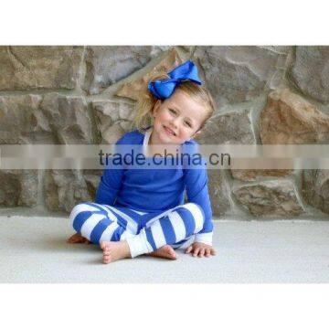 2015 Kids Clothes Christmas Pajamas Sets Wholesale Unisex Christmas Pajamas Solid Blue Stripe Pants Pajamas Kids Cotton