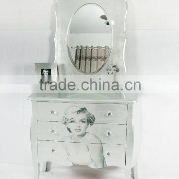 Simple white dressing Marilyn Monroe picture painted cabinet