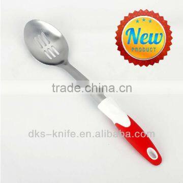 TSY004-SLS Stainless Steel Slotted Spoon with White PP and Red TPR handle Kitchen Tool