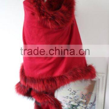 New Style High Quality Wool Fashion Poncho With Raccoon Fur Trim