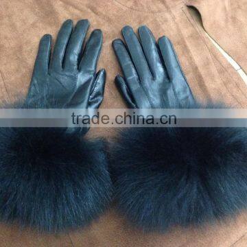 High Quality Sheepskin Leather Gloves With Fox Fur Trim Gloves photo-2