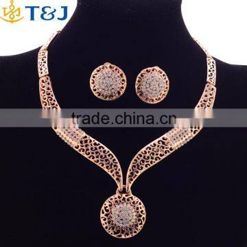 YiWu Wholesale Fashion Gold Plated Women Wedding Full Rhinestone Crystal 4PCS Big Pendant Earings Bracelet Necklace Ring Set