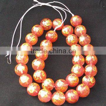 12mm natural round watermelon quartz carved golden dragon string beads