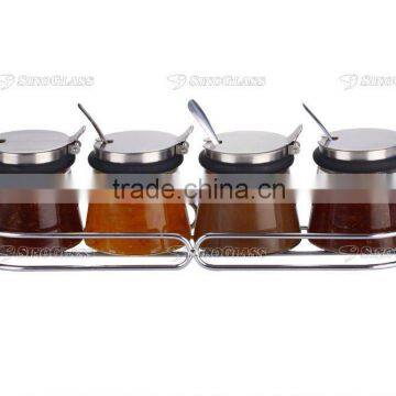 SINOGLASS 4 Pcs Cone Glass Spice Jars Set With S/S Cover