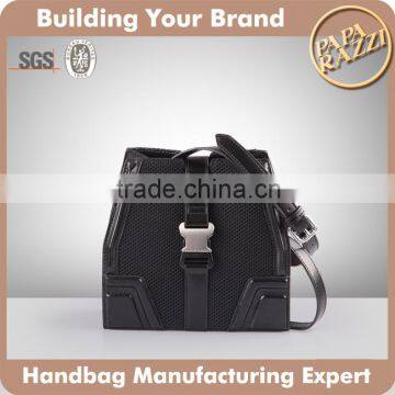 4451-2016 black color lady messenger bags fashion nylon handbag with buckle closure