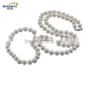 good shape women fashion 7mm near round freshwater white wedding pearl jewel set