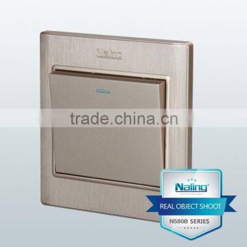 Brushed Champagne 1 Gang 1 Way Electric Wall Switch photo-2