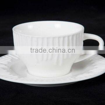 Good porcelain embossed design luxury coffee cup and saucer set