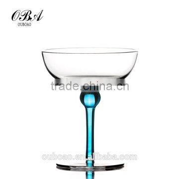 Selling hand blown high-quality transparent margarita glass stemware cocktail glasses for blue stem