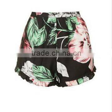 OEM and ODM Service 100% Viscose Frill Trim Hem Print Summer Casual Shorts Women Casual Shorts