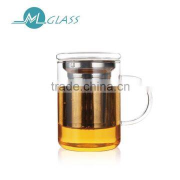 wholesale 400ml glass tea cup with stainless strainer with lid high borosilicate glassware TB275