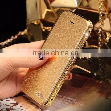 Luxury Leather Case For iPhone 6 With Rhinestone Diamond Aluminum bumper Metal Frame Crystal Aluminum Phone Case for iPhone 6