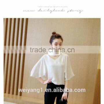 Fashion Sweet Teen Girl Chiffon Blouses Flare Sleeve Loose Blouses