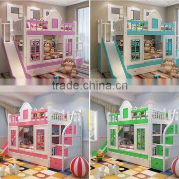Factory Price Colourful Wood Children Bunk Bed With Slide