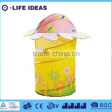 pink flower lid yellow round foldable laundry basket pop up storage hamper