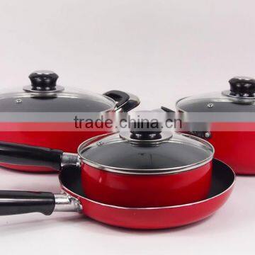 7Pcs Red Non-Stick Inner High Quality Aluminum Cookware Set With Glass Lids