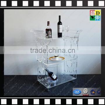 newest design top quality acrylic trolley with four wheels acrylic bar trolley for hotel new PMMA plexiglass acrylic wine cart