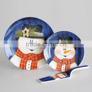 12" Ceramic Cake Plate With Shovel , Porcelain With Decal