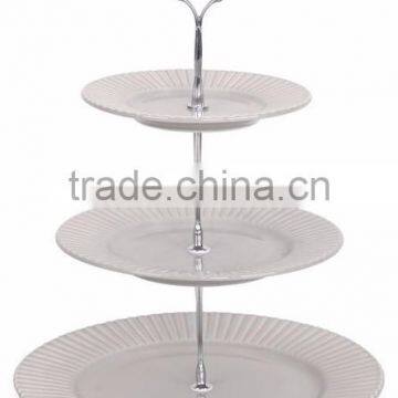 Ceramic Cake Stand 3 Tiers,European-style Embossed Cake Display Stand,Decorative Cake 3 Tier Stand photo-2