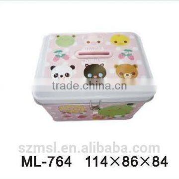 House Shape Tin Can Coin Bank Saving Box With Lock photo-3