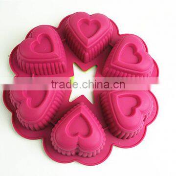 11052 Six Holes Heart Shaped Cake Mould Silicone Mould