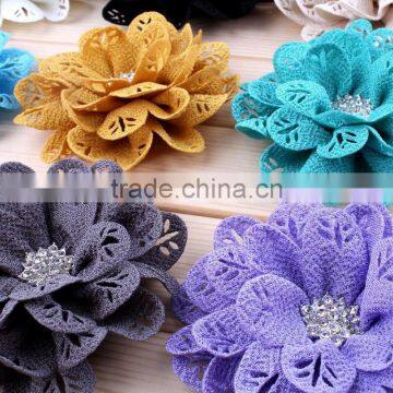 Hot Cutting Fabric Flower With Rhinestone Center for Kids Hair Accessories photo-3