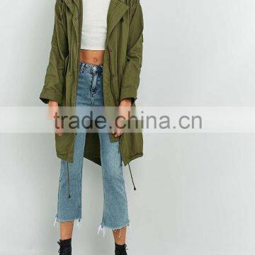 Fashion casual olive green longline jacket