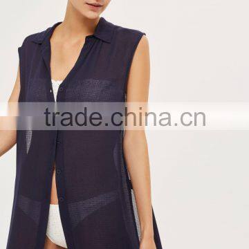 2017 Latest Sleeveless Maxi Beach Shirt Dress Bohemian Button Maxi Dress HSd9212 photo-4