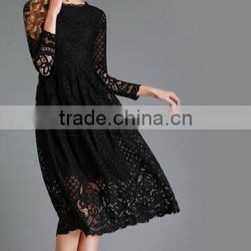 2016 Spring Women Lace Hollow Out Long Dresses Bohemian Femme Sexy Slim Party Dress Vestido photo-2