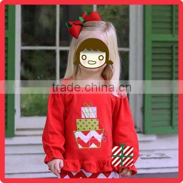 Boutique Remake Children Christmas Clothes Plain Red Top And Red Chevron Pants Set Girl Christmas Costumes photo-2