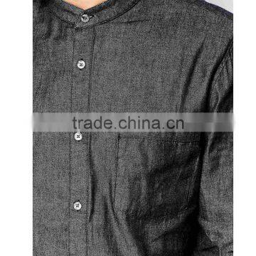 Stone Wash Mens Jean Shirt With Chinese Collar photo-4