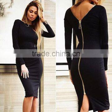 New arrive Autumn lady Elegant Dress Long Sleeve Full Zipper Tight pencil dress