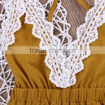 S33494W Newborn Baby Girls Clothes Romper Sleeveless Backless V Neck Flower Outfits Jumpsuit photo-3