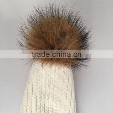 Myfur Pure White Color 30% Wool 70% Acrylic Knitted Raccoon Fur Bobble Knit Scarf photo-4