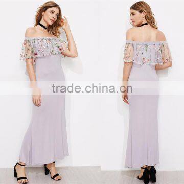 HOT off the Shoulder Sexy Dress, Woman Floral Print Mesh Maxi Long Dress photo-2