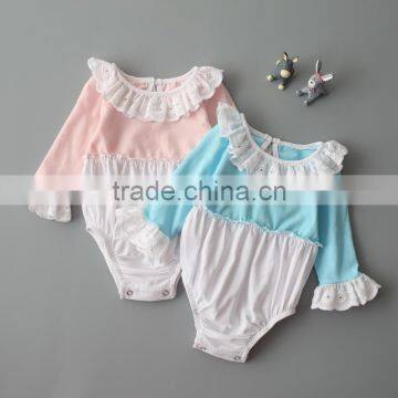 Wholesale girls ruffle cotton baby long sleeve romper